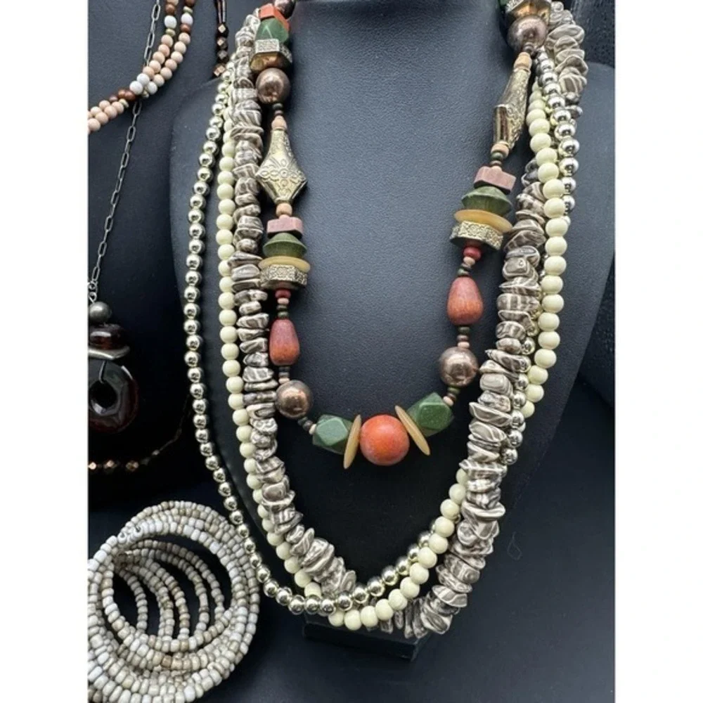 Vintage Lot Necklaces Robert Rose‎ Wood Boho Ethnic Stone Beaded Bronze Tone